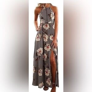 Women Floral Maxi‎ Dress with Slit Size Large
